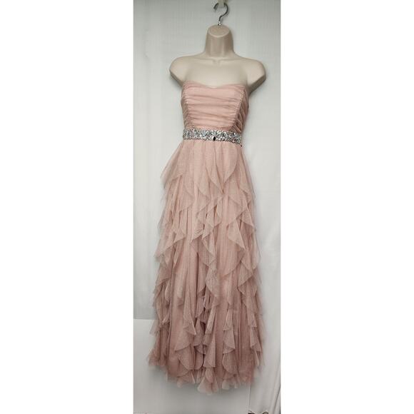 Nights By Teeze Me Glittery Pink Sleeveless Strapless Gown Size 5 - Picture 2 of 6